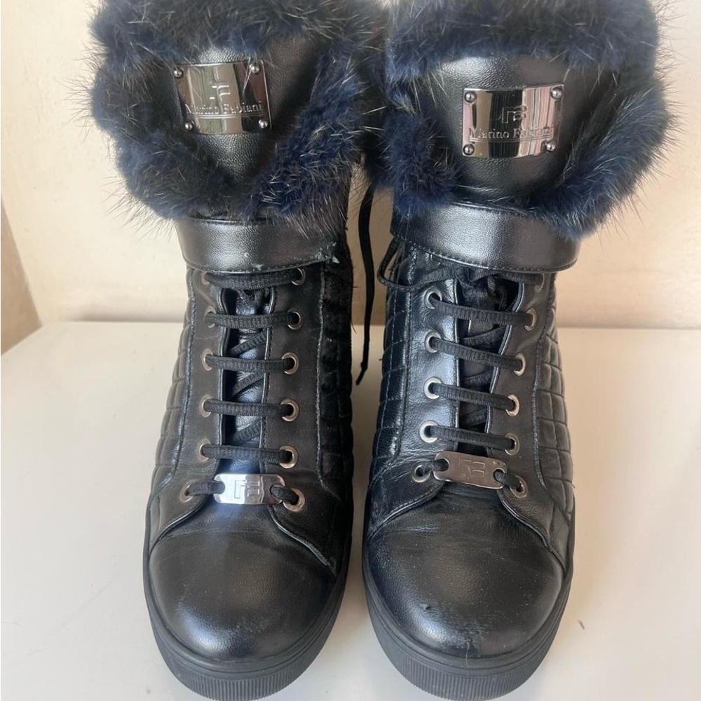 Made in Italy Marino Fabiani Black High-Top Sneakers with fur orthopedic heel - Picture 4 of 12